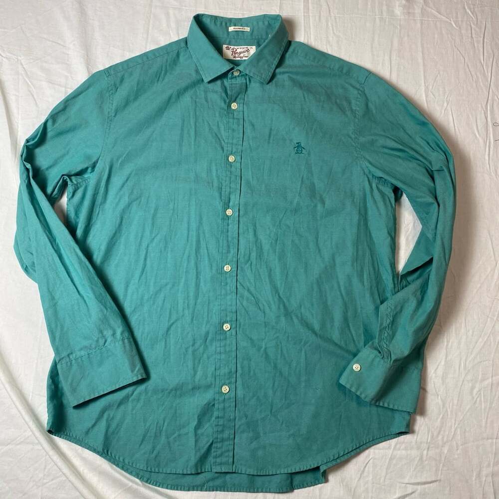 Original Penguin Classic Fit Teal Long Sleeve Button Down Shirt XL (1372)